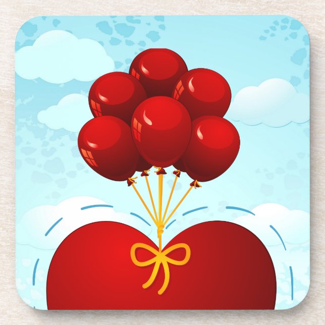 Rotes Herz mit Ballons, Untersetzer (Vorderseite)