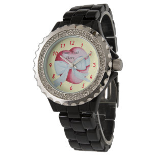 rotes Herz mit dem weißen Bandbogen romantisch Armbanduhr
