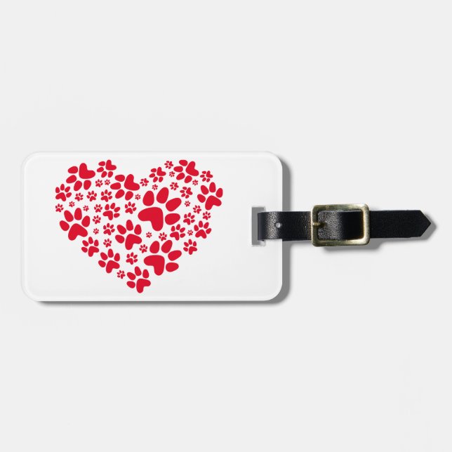 rotes Herz mit den Tatzen, Tierfoodprint Muster Gepäckanhänger (Vorderseite horizontal)