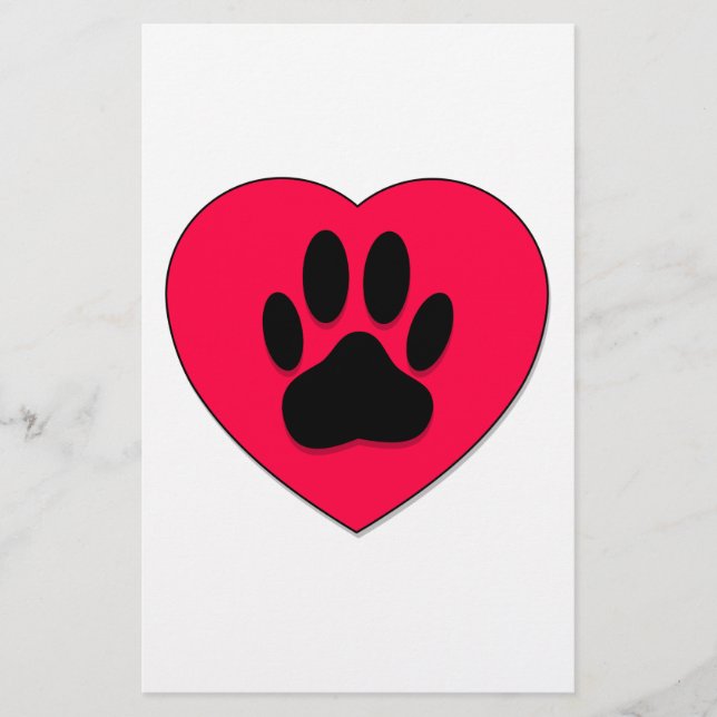 Rotes Herz mit Dog Paw Print Briefpapier (Vorderseite)