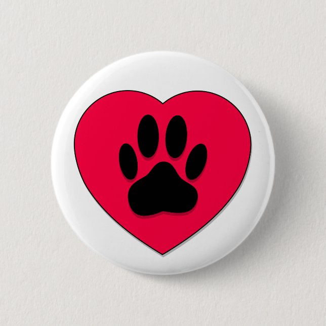 Rotes Herz mit Dog Paw Print Button (Vorderseite)