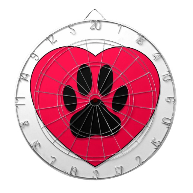 Rotes Herz mit Dog Paw Print Dartscheibe (vorne)
