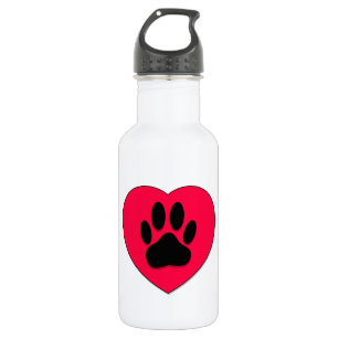 Rotes Herz mit Dog Paw Print Edelstahlflasche