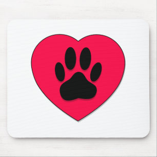 Rotes Herz mit Dog Paw Print Mousepad