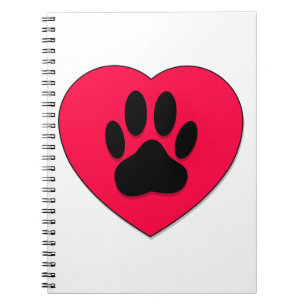 Rotes Herz mit Dog Paw Print Notizblock