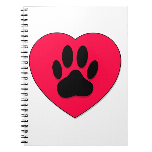 Rotes Herz mit Dog Paw Print Notizblock (Vorderseite)