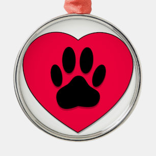 Rotes Herz mit Dog Paw Print Ornament Aus Metall