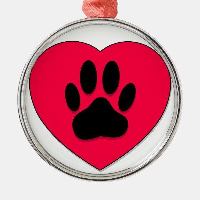 Rotes Herz mit Dog Paw Print Ornament Aus Metall (Vorne)