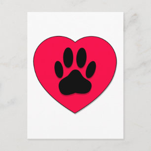Rotes Herz mit Dog Paw Print Postkarte