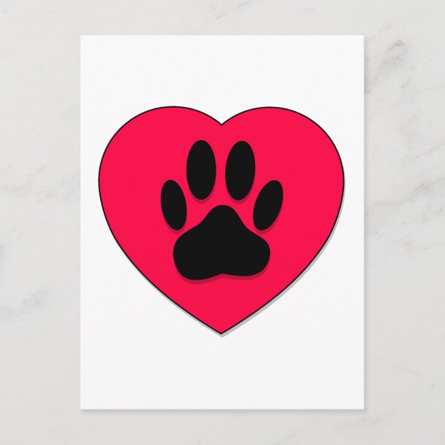 Rotes Herz mit Dog Paw Print Postkarte (Vorderseite)