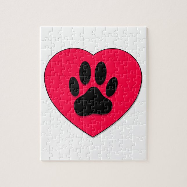 Rotes Herz mit Dog Paw Print Puzzle (Vertikal)