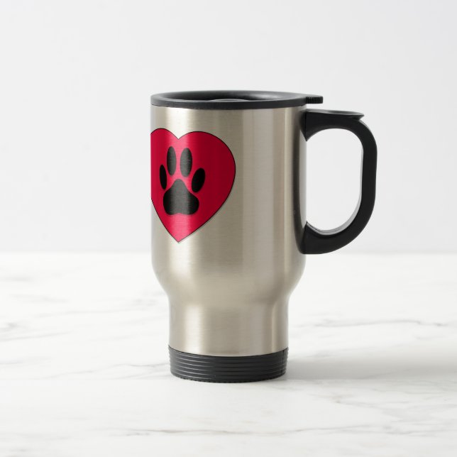 Rotes Herz mit Dog Paw Print Reisebecher (Rechts)