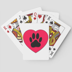 Rotes Herz mit Dog Paw Print Spielkarten