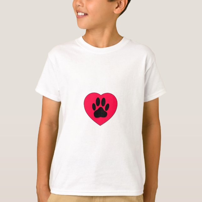 Rotes Herz mit Dog Paw Print T-Shirt (Vorderseite)