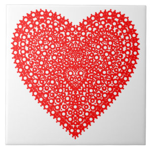 Rotes Herz mit fantasievollem Grafikmuster Fliese