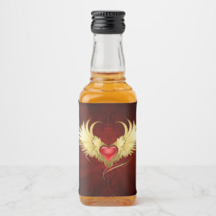 Rotes Herz mit goldenen Flügeln Alkoholflaschenetikett