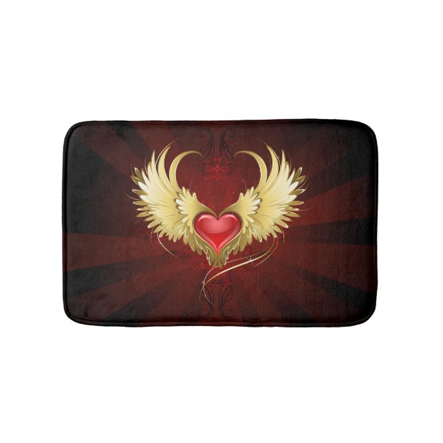 Rotes Herz mit goldenen Flügeln Badematte (Vorderseite)