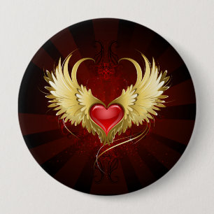 Rotes Herz mit goldenen Flügeln Button