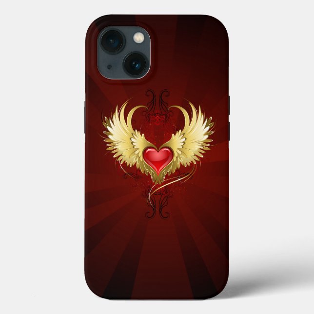 Rotes Herz mit goldenen Flügeln Case-Mate iPhone Hülle (Rückseite)