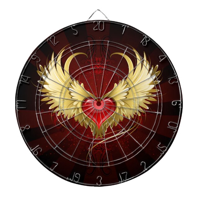 Rotes Herz mit goldenen Flügeln Dartscheibe (vorne)