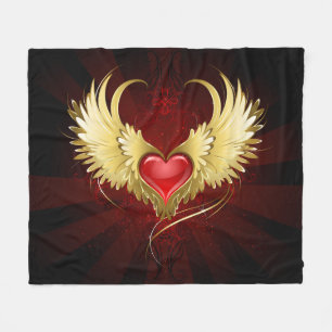 Rotes Herz mit goldenen Flügeln Fleecedecke