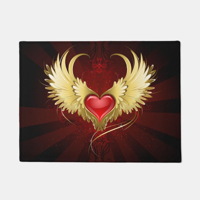 Rotes Herz mit goldenen Flügeln Fußmatte (Vorderseite)