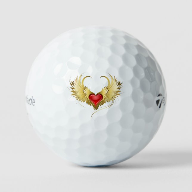 Rotes Herz mit goldenen Flügeln Golfball (Vorderseite)