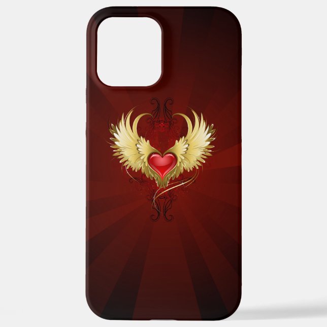 Rotes Herz mit goldenen Flügeln iPhone Hülle (Rückseite)