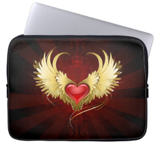 Rotes Herz mit goldenen Flügeln Laptopschutzhülle