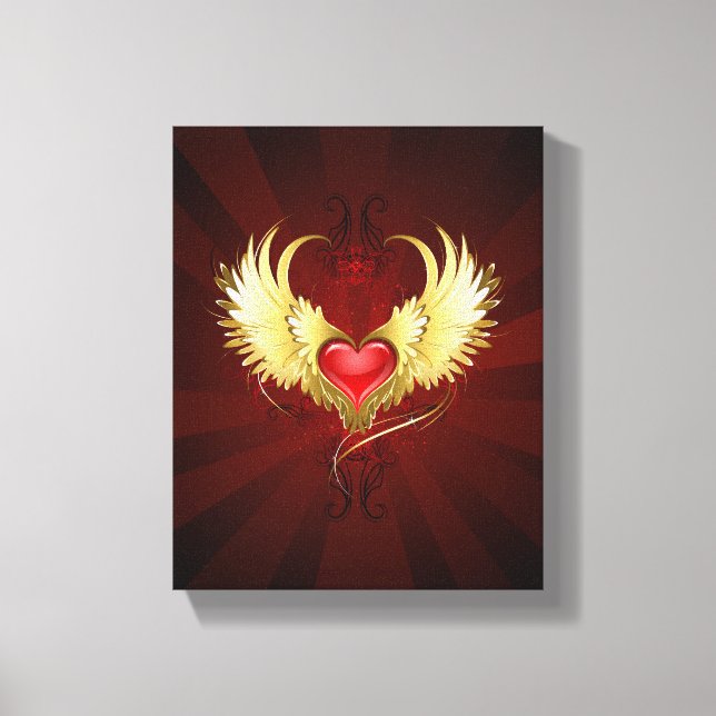 Rotes Herz mit goldenen Flügeln Leinwanddruck (Vorderseite)