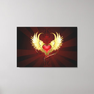 Rotes Herz mit goldenen Flügeln Leinwanddruck
