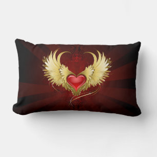 Rotes Herz mit goldenen Flügeln Lendenkissen