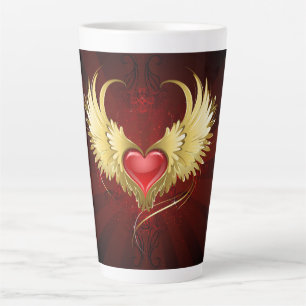 Rotes Herz mit goldenen Flügeln Milchtasse