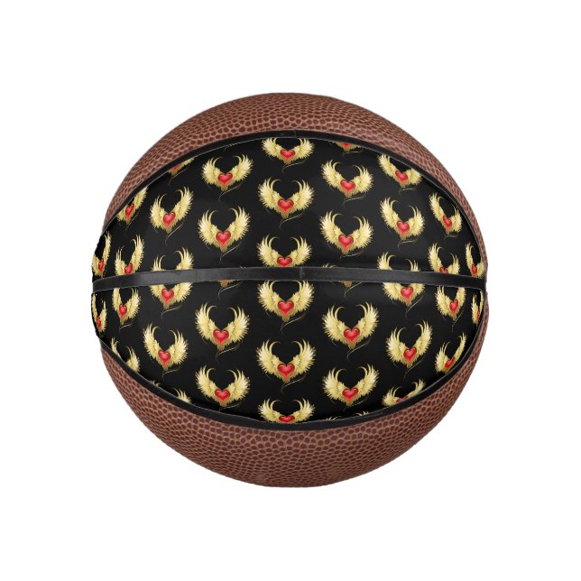 Rotes Herz mit goldenen Flügeln Mini Basketball (Vorderseite)