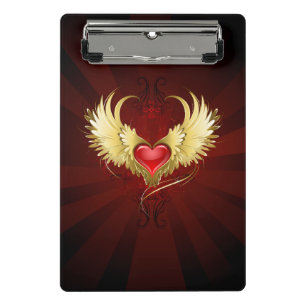 Rotes Herz mit goldenen Flügeln Mini Klemmbrett