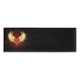 Rotes Herz mit goldenen Flügeln Namenschild