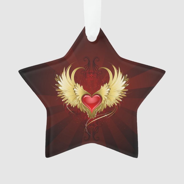 Rotes Herz mit goldenen Flügeln Ornament (Vorderseite)