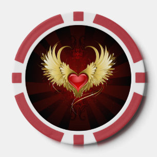 Rotes Herz mit goldenen Flügeln Pokerchips