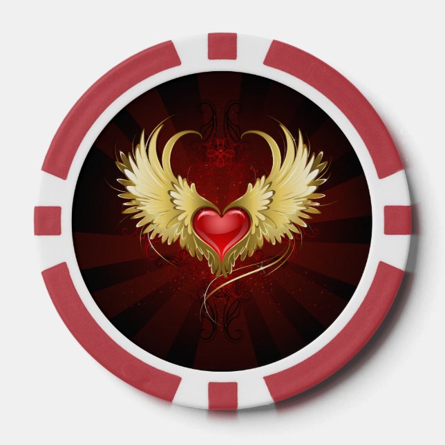 Rotes Herz mit goldenen Flügeln Pokerchips (Vorderseite)
