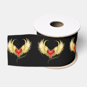 Rotes Herz mit goldenen Flügeln Ripsband