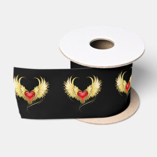 Rotes Herz mit goldenen Flügeln Satinband