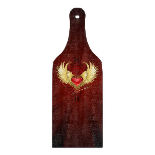 Rotes Herz mit goldenen Flügeln Schneidebrett