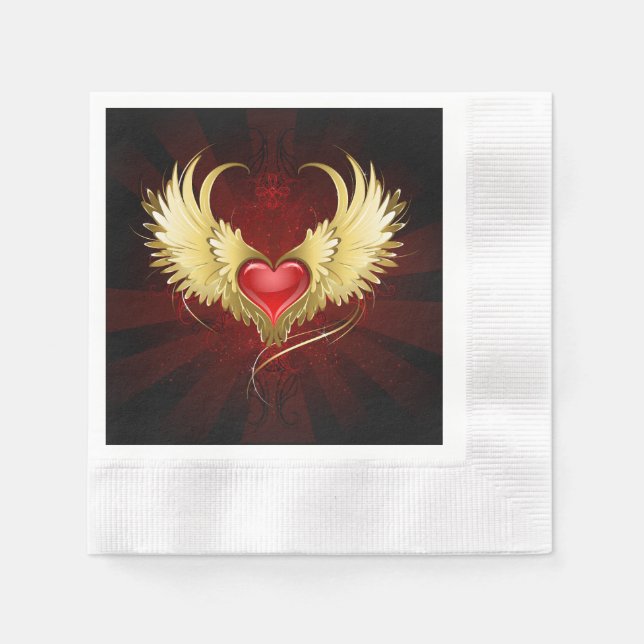 Rotes Herz mit goldenen Flügeln Serviette (Vorderseite)