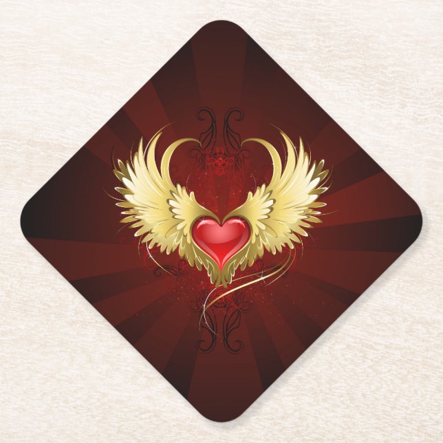 Rotes Herz mit goldenen Flügeln Untersetzer (Vorderseite)