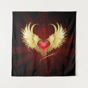 Rotes Herz mit goldenen Flügeln Wandteppich