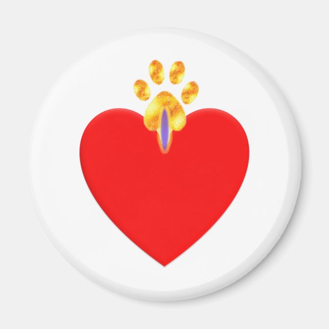 Rotes Herz mit goldener Pfote Magnet (Vorne)