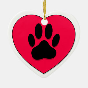 Rotes Herz mit Hundetatzen-Druck Keramikornament