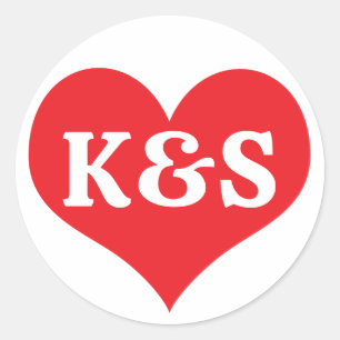 Rotes Herz mit Ihrem Text oder Namen Monogramm Anf Runder Aufkleber