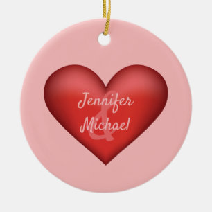 Rotes Herz mit Individuellen Namen eines Paares Keramik Ornament