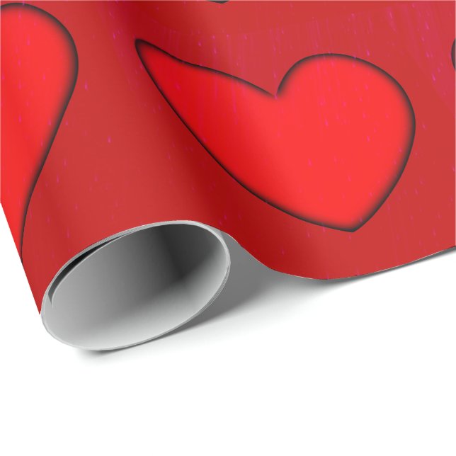 Rotes Herz mit Schwarzer Schatten-Kontur Geschenkpapier (Rolleneckpunkt)